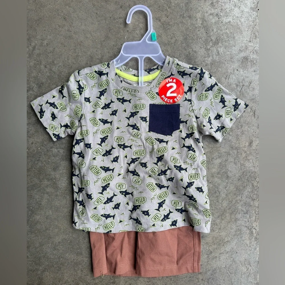 Kidgets Gray and Green Short Sleeve Tee with Shark Print